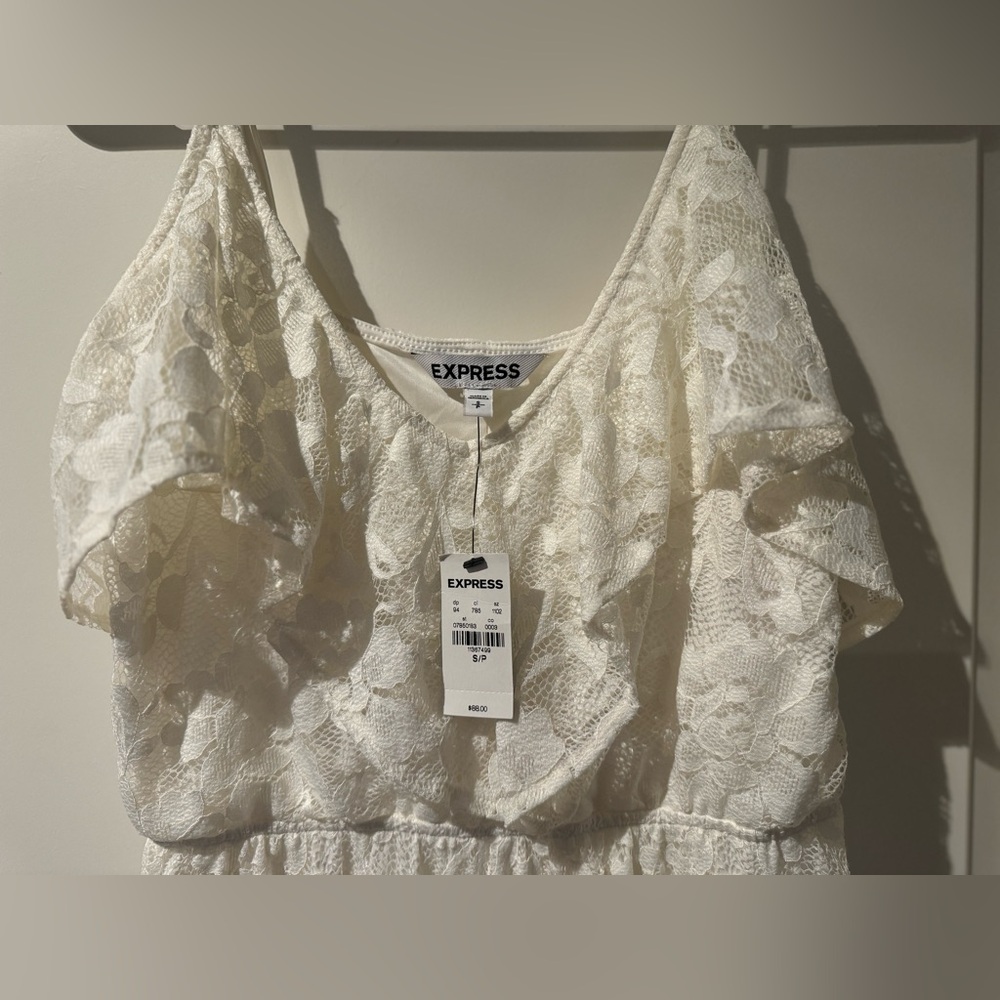 *NWT* Express Cream Lace High-Low Ruffle Dress - Picture 5 of 5